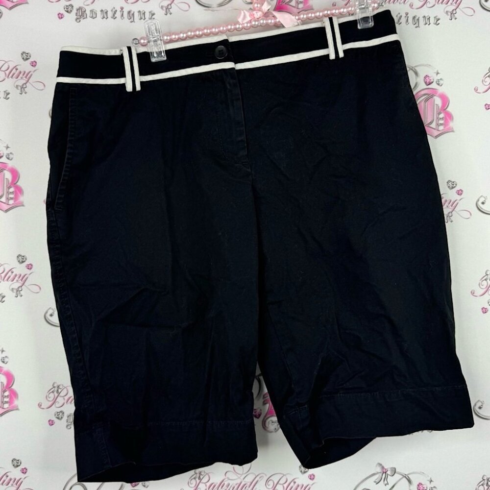 Liz Claiborne Black Shorts with White Accents trim belt loops long shorts